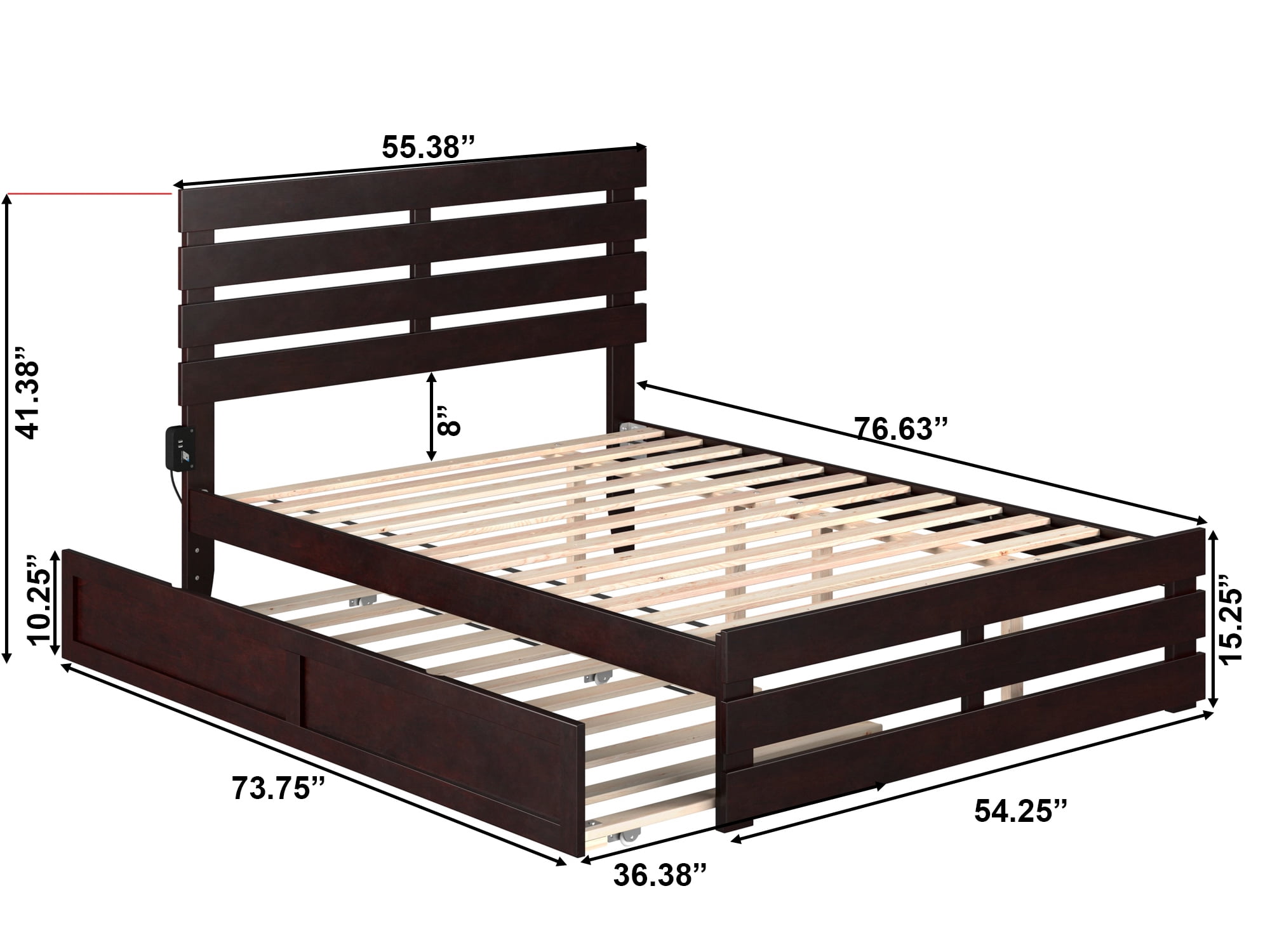 AFI Oxford Full Wood Platform Bed with Headboard, Footboard & Twin Trundle, Espresso