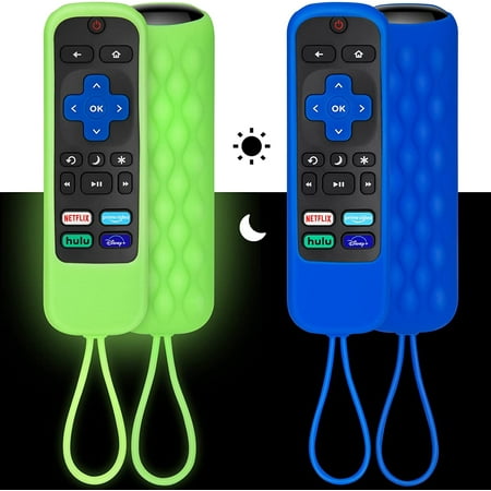 Home Times 2PCS Silicone Protective Case Compatible with Roku TV Remote, TCL Roku,Hisense Roku Remotes, Remote Cover Also for Roku Express+ and Roku Streaming Stick Remotes(Luminous Green + Blue)