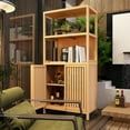thumbnail image 4 of Keepoman Bamboo Wood Cabinet with 2 Doors and Freestanding, Storage Cabinet for Living Room, Kitchen, Entryway, Wooden, 4 of 7
