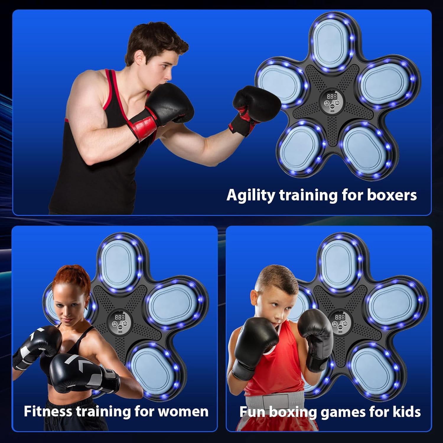 Smart Music Boxing Machine for Adults and Kids, Training Machine with LED Electronic Wall Mounted, Home Indoor Workout Equipment with Premium Boxing Gloves