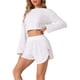 thumbnail image 4 of Pijamas de descanso para mujeres INSPIRE CHIC, con blusas de manga larga con corte y pantalones cortos con abertura, conjuntos XS en blanco, 4 of 5