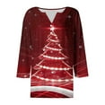 thumbnail image 5 of Mifsaly Merry Christmas Shirts Women V-Neck 3/4 Sleeve Pullover Tops 3 Buttons Xmas Tree Funny Print T-Shirts Casual Loose Festival Party Blouse 2025 Holiday Outfits, 5 of 5