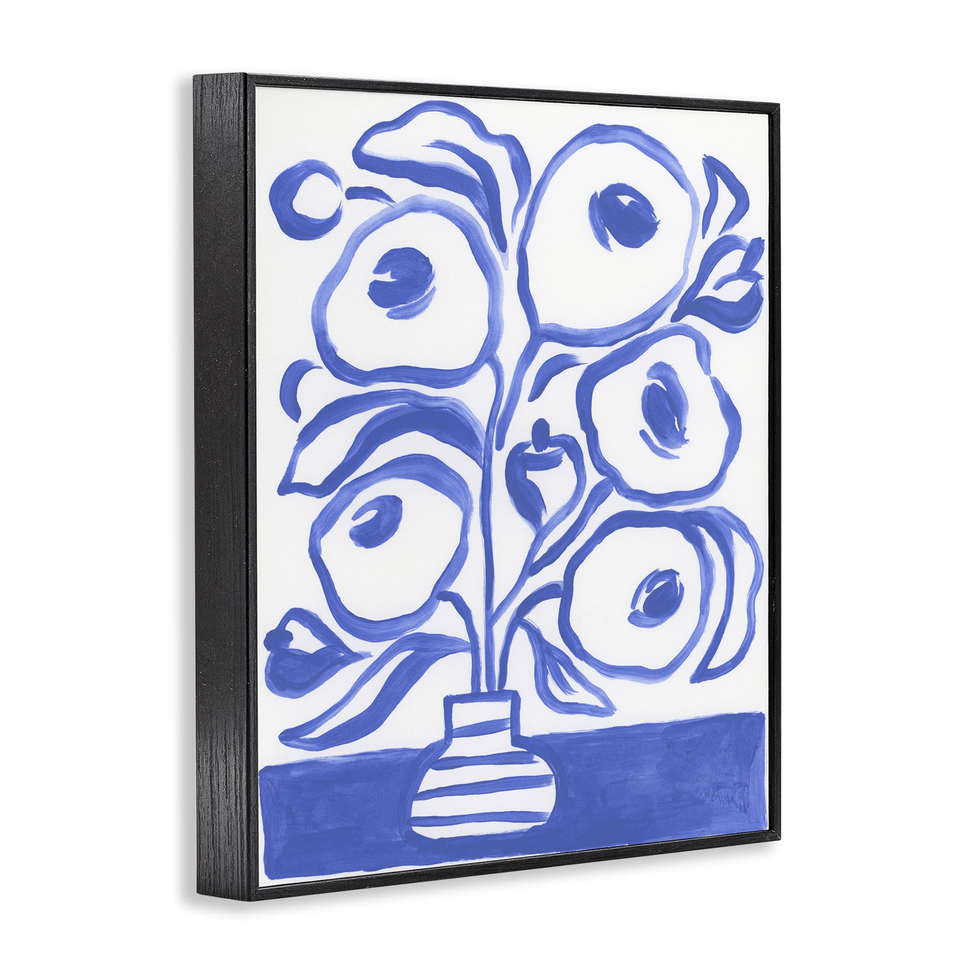 Stupell Industries Modern Blue Vase Botanical & Floral Painting Black Framed Art Print Wall Art, 24 x 30