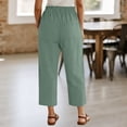 thumbnail image 3 of cocolona Womens Summer Casual Capri Linen Pants Elastic Waist Drawstring Wide Leg Cropped Beach Lounge Pants with Pockets, 3 of 5