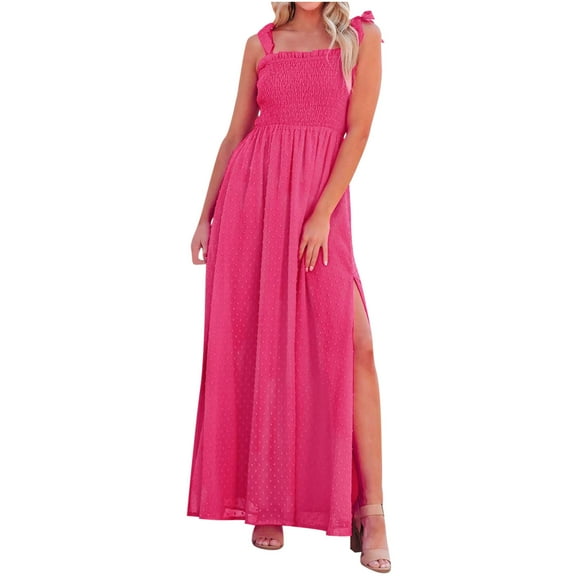 IROINNID Women's Sleeveless A-Line Dress Square Neck Summer Casual Camis Bandage Vest Long Dress Regular Solid Color Dress