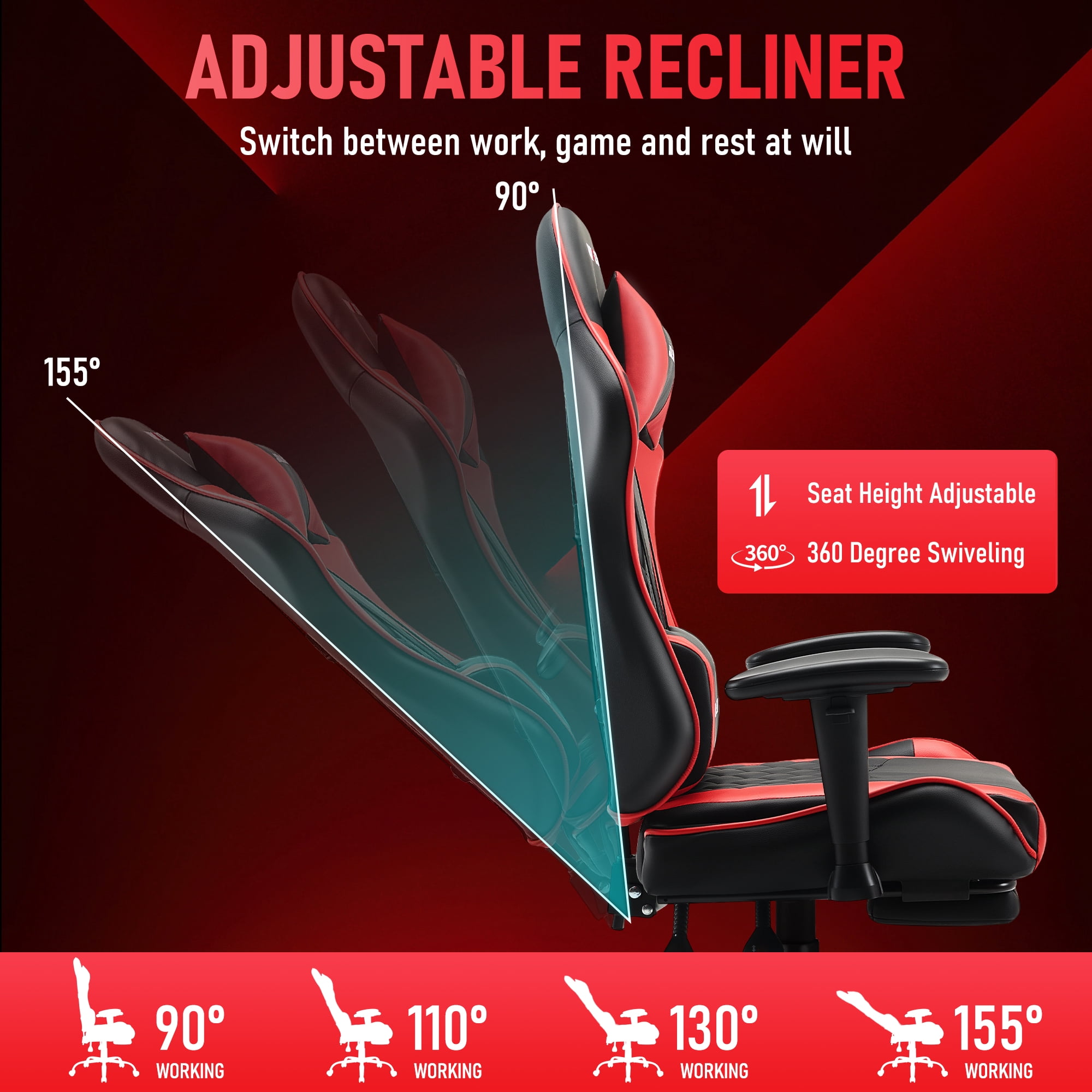 JONPONY Big and Tall 500LBS Gaming Chair, Ergonomic Design with 2D Armrests,PU Leather with Footrest and Lumbar Support, High Back Office Chair Support 8 Hours Long Sitting, Computer Chair,Red