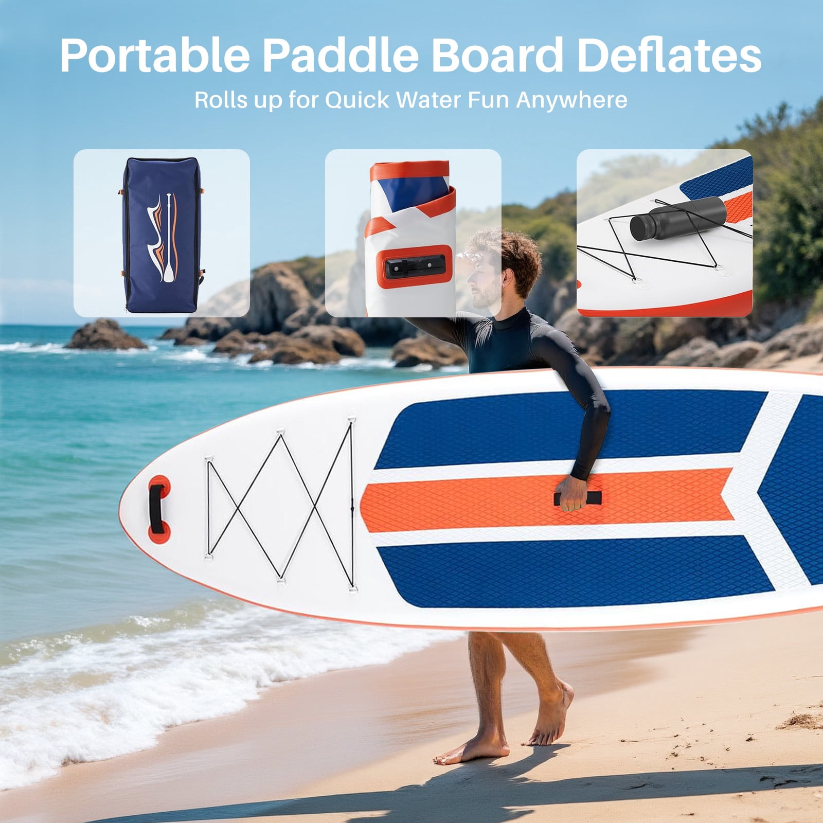 Sybels Complete Inflatable Stand Up Paddle Board Kit, Wide & Stable Design, Anti-Slip Deck, Adjustable Paddle, Ideal for Beginners to Advanced, Orange