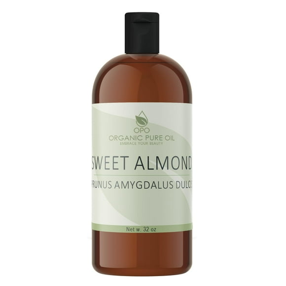 Almendra dulce - Pura y prensada en frío, sin OGM, sin refinar, vegana, virgen extra, sin refinar, 32 oz para la cara, el cabello, la piel, los labios del cuerpo por aceite puro orgánico - El empaque