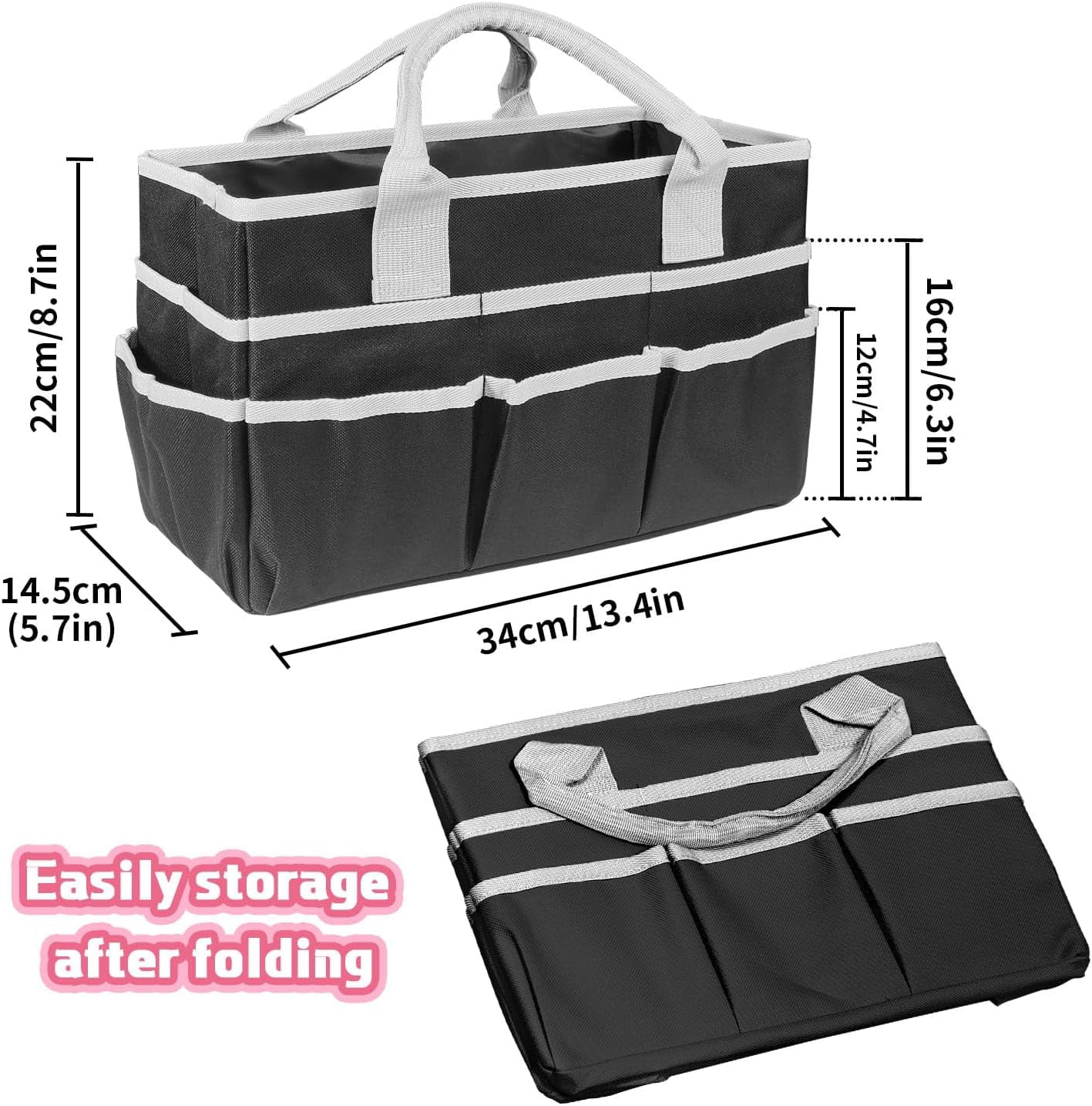 Craft Organizer Tote Bag with Multiple Pockets - Large Art Storage & Sewing Bag for Supplies, Scrapbooking, School Teachers, Medical Kits, Office & Travel Supplies Storage Caddy (Black)