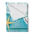 thumbnail image 2 of Starfish Soft Flannel Fleece Throw Blanket, Rustic Wood Boards Fishing Net and the Ocean Animals Nautical Print, Cozy Plush for Indoor and Outdoor Use, 50" x 60", Turquoise White Orange, by Ambesonne, 2 of 5