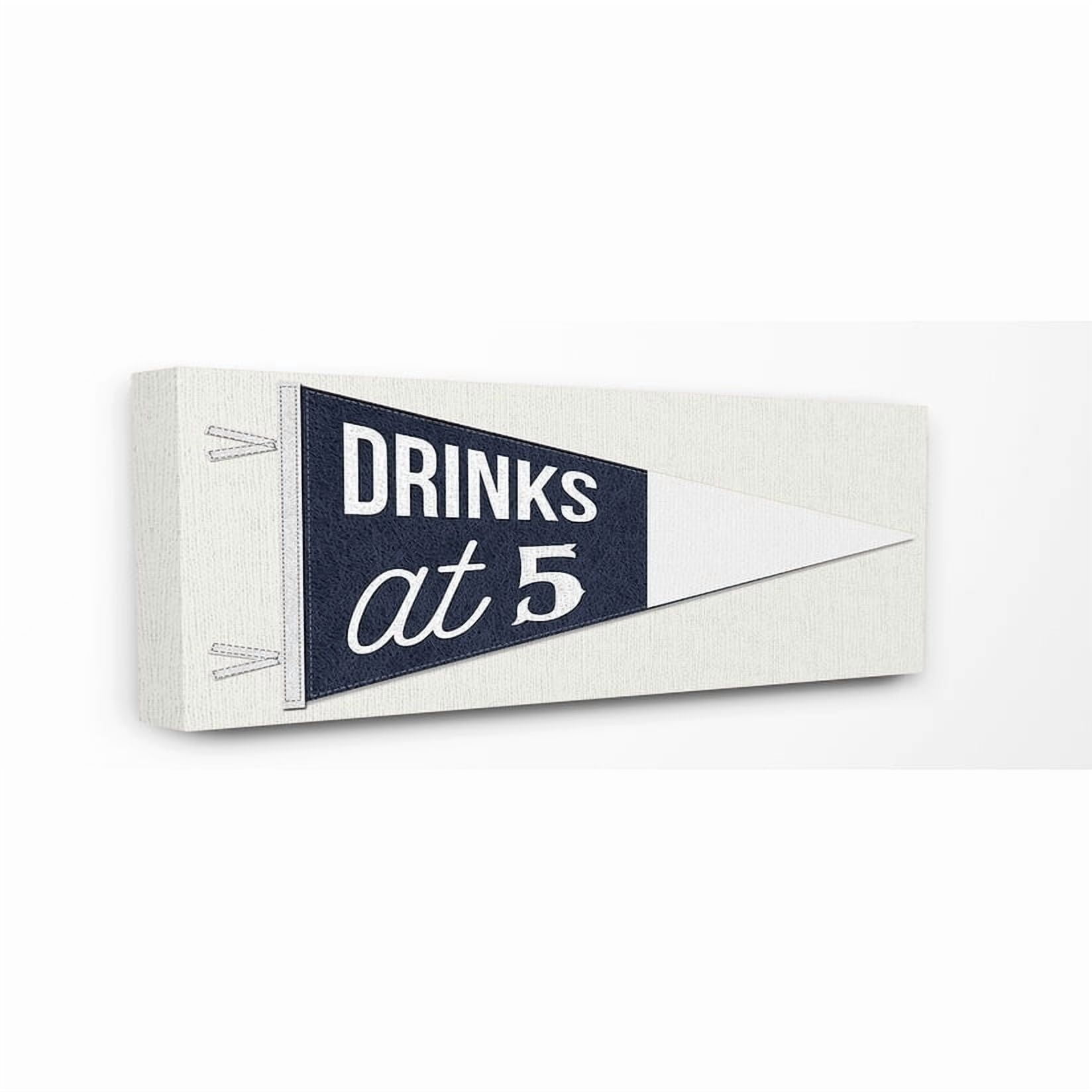 The Stupell Home Decor Collection Blue and White Drinks At 5 Color Block Pennant Oversized Stretched Canvas Wall Art, 13 x 1.5 x 30