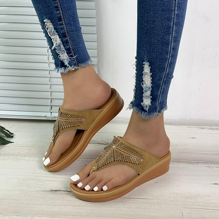 

AXXD Womens Dress Sandals Summer Brown Wedge Rhinestone Mothers Day