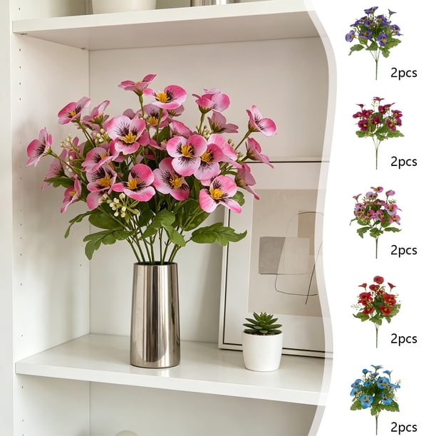 Decoración al mayorista de ramo de pensamientos artificiales de 5 tallos • Flores de pensamiento falsas para bodas, jardines, salones, jardinería, exhibiciones florales