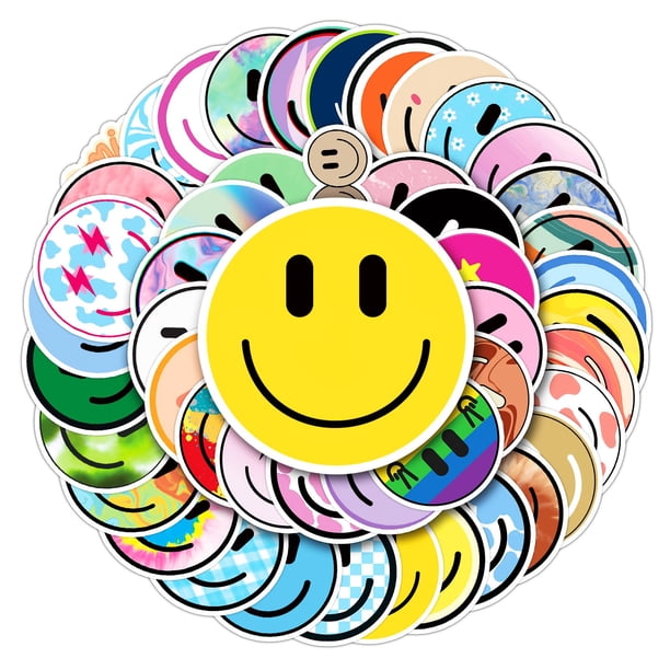 Stickers Wercokt 50 piezas con caritas sonrientes de PVC impermeable