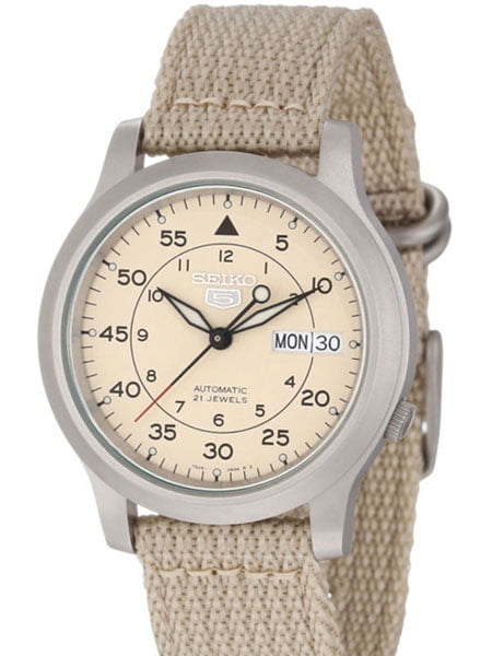 seiko men's snk803 seiko 5 automatic watch with beige canvas strap