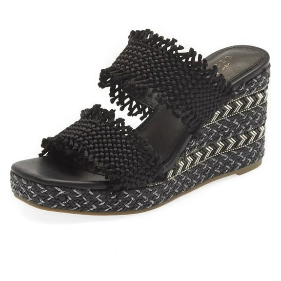 Cecelia New York Lady Zara Platform Sandals Women Slip On Open Toe Heel Wedge Sandal (Black, 6)