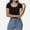 Black, variant on Women's Short Sleeve Square Neck T Shirt Color Block Slim Fit Summer Basic Tee Tops