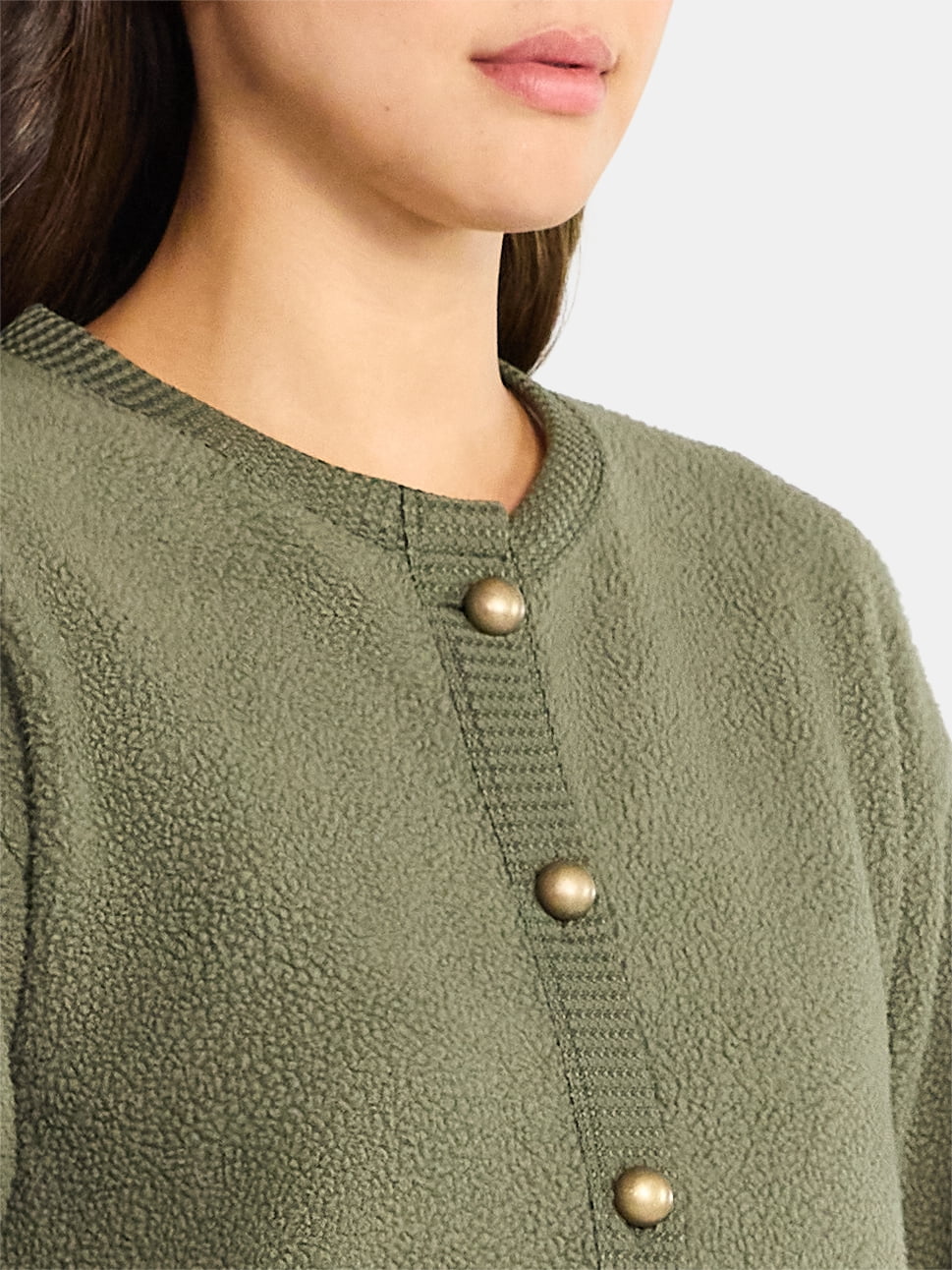 Time and Tru Women's Fleece Button Up Jacket, Lightweight, Sizes XS-XXXL