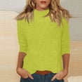 thumbnail image 2 of 3/4 Sleeve Tops for Women Mock Turtleneck Tunic Tops Loose Fit Dressy Blouses Casual Shirts Preppy Basic Tees Fluorescent Green L, 2 of 7