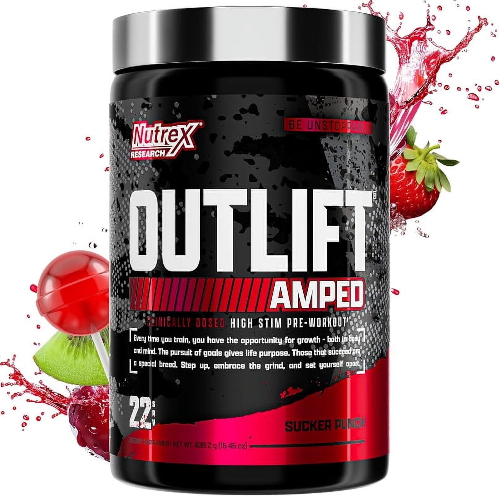 Nutrex Research OUTLIFT Amped Sucker Punch High Stim Pre Workout Powder 22 Servings