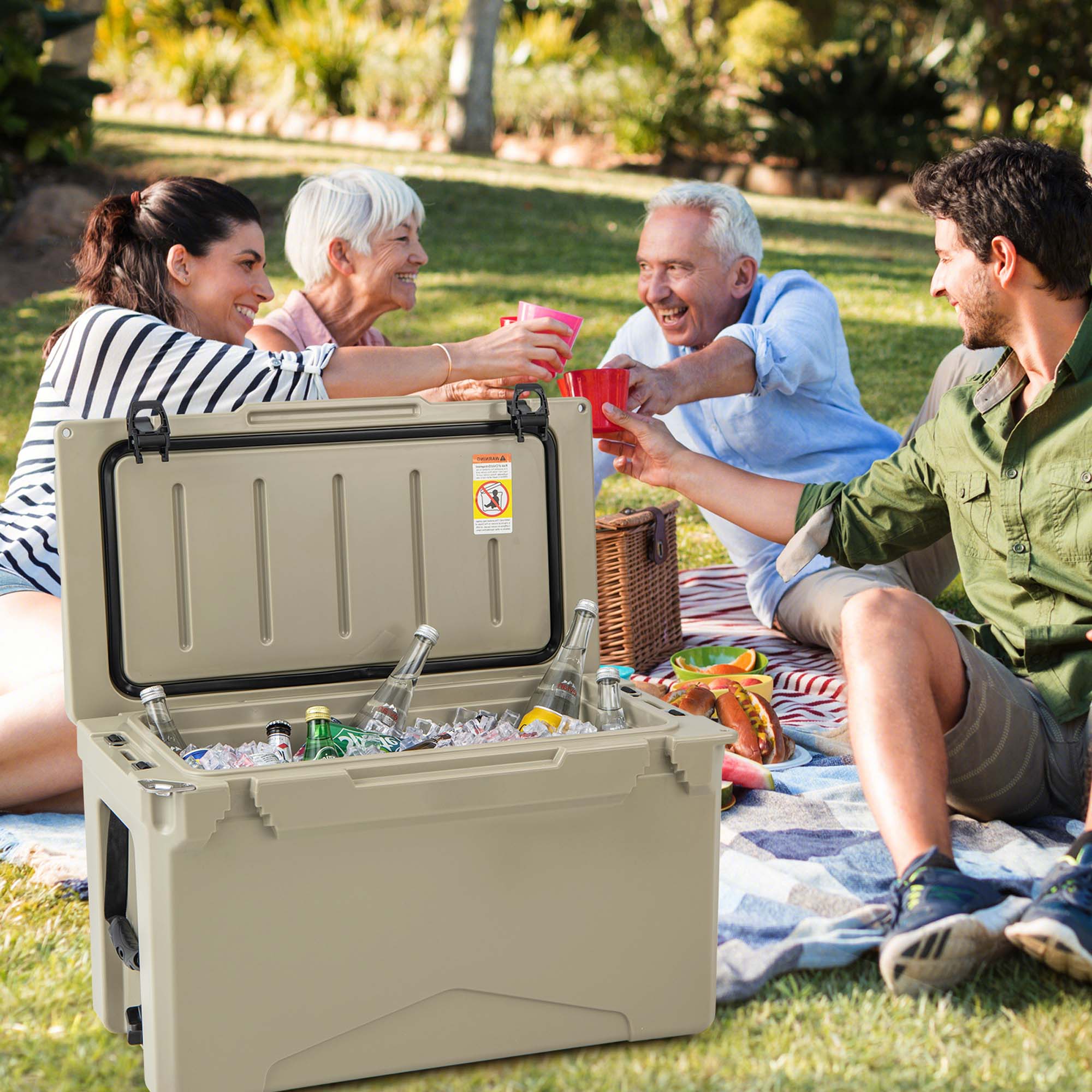 Costway 50 QT Rotomolded Cooler Portable Ice Chest Ice Retention for 5-7 Days Tan
