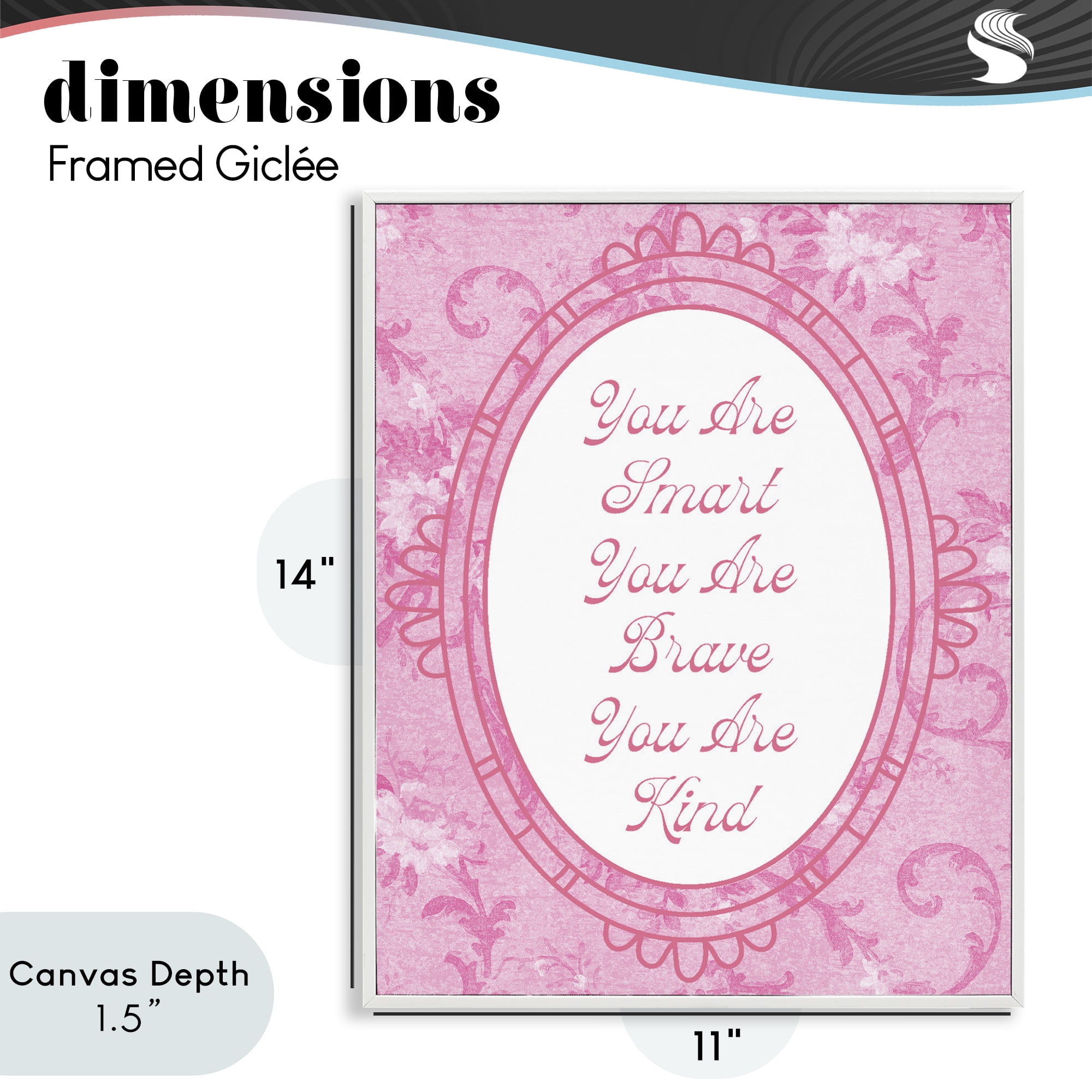 Stupell Industries Smart Brave & Kind Ornate Pink White Framed Giclee Art, design by Lil' Rue
