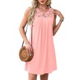 thumbnail image 6 of Chiccall Solid Color Summer Dresses for Women Loose Fit Pleated Tunics Round Neck Sleeveless Lace Sundress Curved Hem Flowy Pink M, 6 of 9