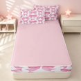thumbnail image 4 of Erosebridal Pink Bow-Tie Zipper Twin Comforter Sets with Fitted Sheet and 2 Pillowcases for Girls, Cartoon Bow Zipper Bedding Set, Pink Reversible, 4 of 7