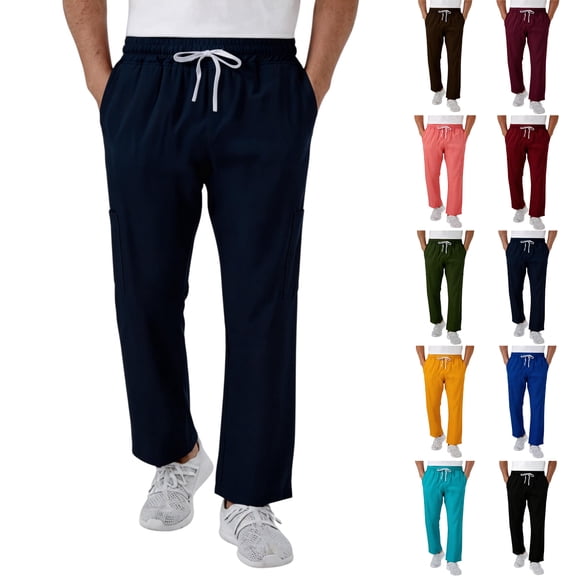 Hearthz Straight Leg Cargo Scrub Pants for Men Quick-drying Mens Scrub Pants Jogger Pink Men's Scrubs Healthcare Pants with Pockets