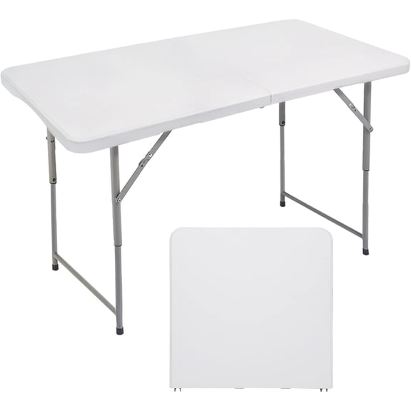 Folding Utility Table, 4ft Fold-in-Half Portable Plastic Picnic Party Dining Camp Table