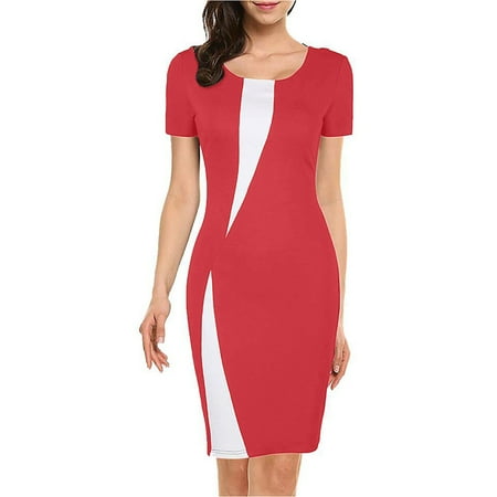 2025 Clearance! 50% Off Clear! asdoklhq Woman Plus Size Clearance Dresses Crewneck Short Sleeve Stretch Slim Bag Hip Pencil Skirt Mini Length Dress