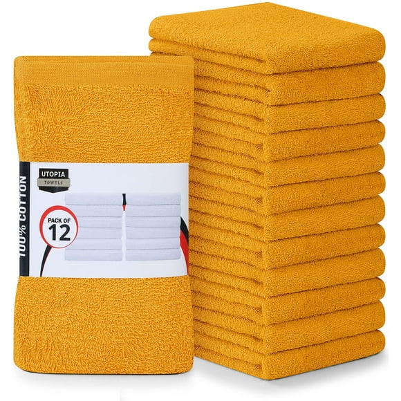 Utopia Towels Kitchen Bar Mops Towels, Pack of 12 Towels - 16 x 19 Inches, 100% Cotton Super Absorbent Mustard Bar Towels, Multi-Purpose Cleaning Towels for Home and Kitchen Bars