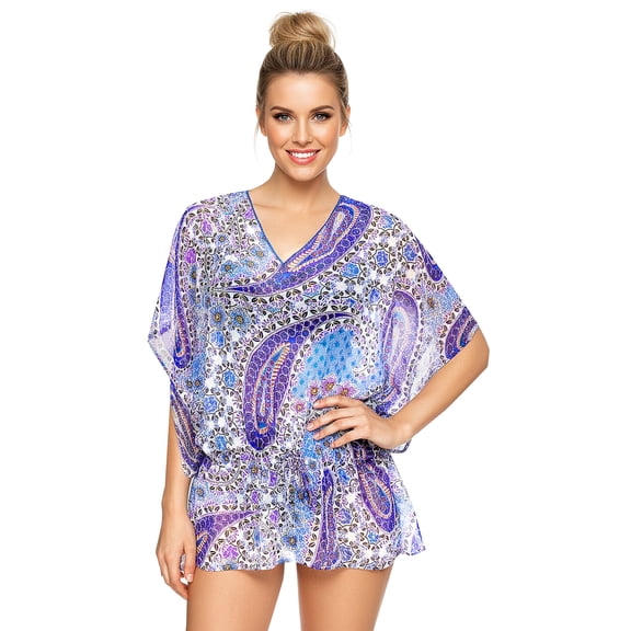 HAPPY BAY Women's Loose Hawaiian Bathing Suit Swimwear Cover Ups M-L Blue_AC296