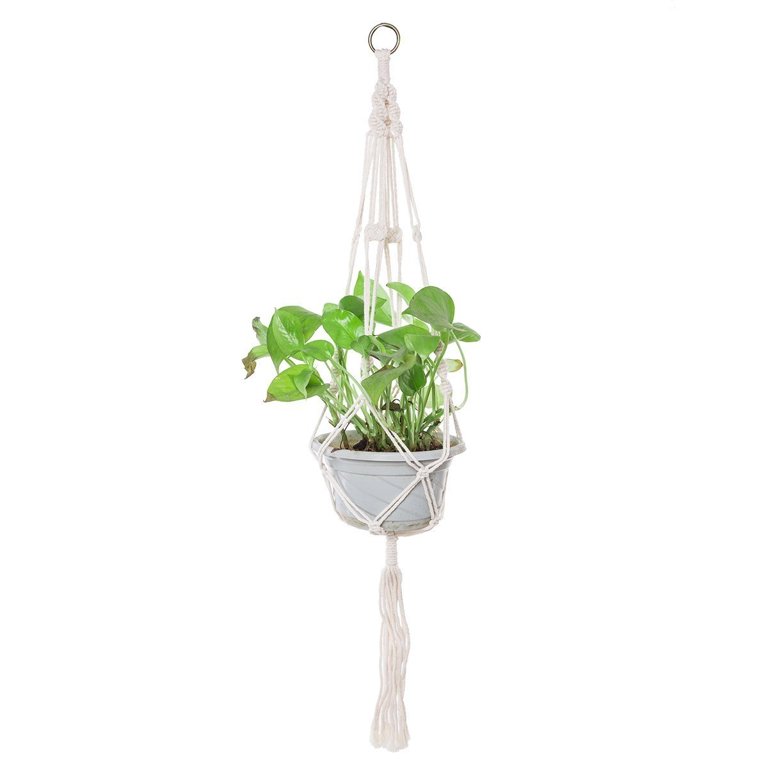 4 Legs Cotton Rope White Macrame Plant Hanger with Hook