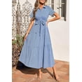 thumbnail image 3 of PRETTYGARDEN Women's Summer Maxi Button Up Shirt Dress Short Sleeve Striped A Line Long Flowy Elegant Spring Dresses, 3 of 10