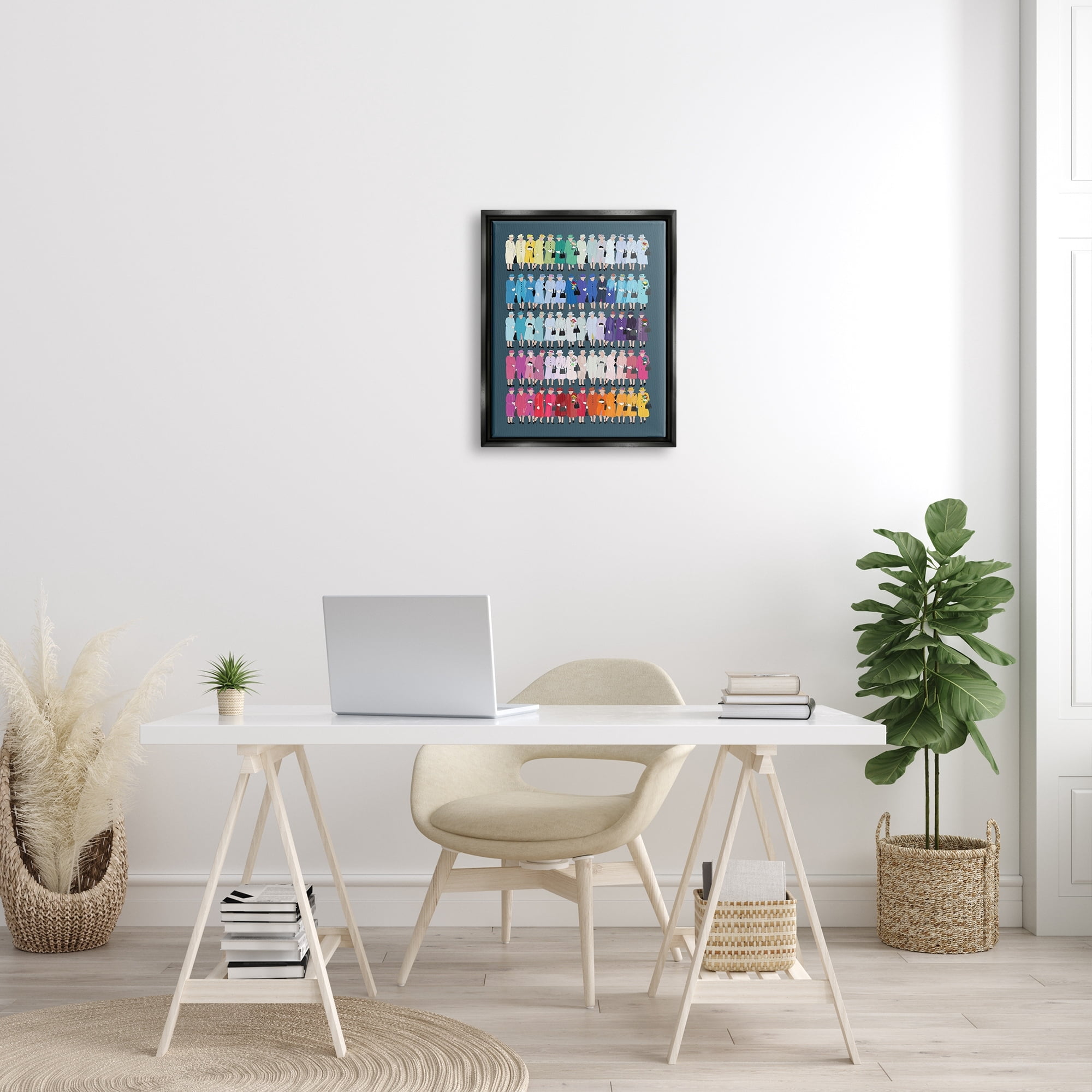 Stupell Industries Varied Pop Style Royal Queen Fashion Rainbow Graphic Art Jet Black Floating Framed Canvas Print Wall Art, Design by Amelia Noyes