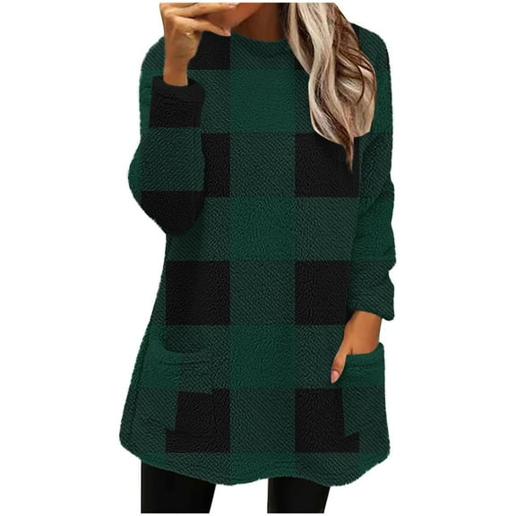 gakvbuo Long Tunic Tops For Leggings Dressy For Womens Dress Shirt Crew Neck Long Sleeve Thickened Fall Blouse Tops Winter Warm Pullover Sweatshirt with Pockets
