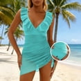 thumbnail image 2 of CHGBMOK Womens One Piece Swimsuits Sexy V Neck Sleeveless Backless Ruffles Suits Mesh Fitted Side Slit Swimwear, 2 of 7