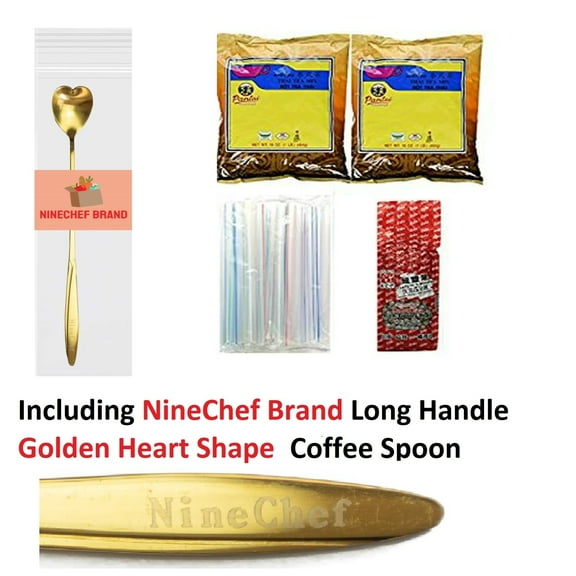 NineChef Bundle - Pantai Thai Tea Powder (2bags) , e-fa 2.2lb BOBA Tapioca Pearls for Bubble Tea , and 35 Boba Jumbo Straws Bubble Gift Set , NineChef Brand Coffee Spoon