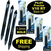 Pilot Precise V10 RT, 3 Pens, 4 Packs of Refills, Black Ink, 1.0mm BOLD, FREE Shipping