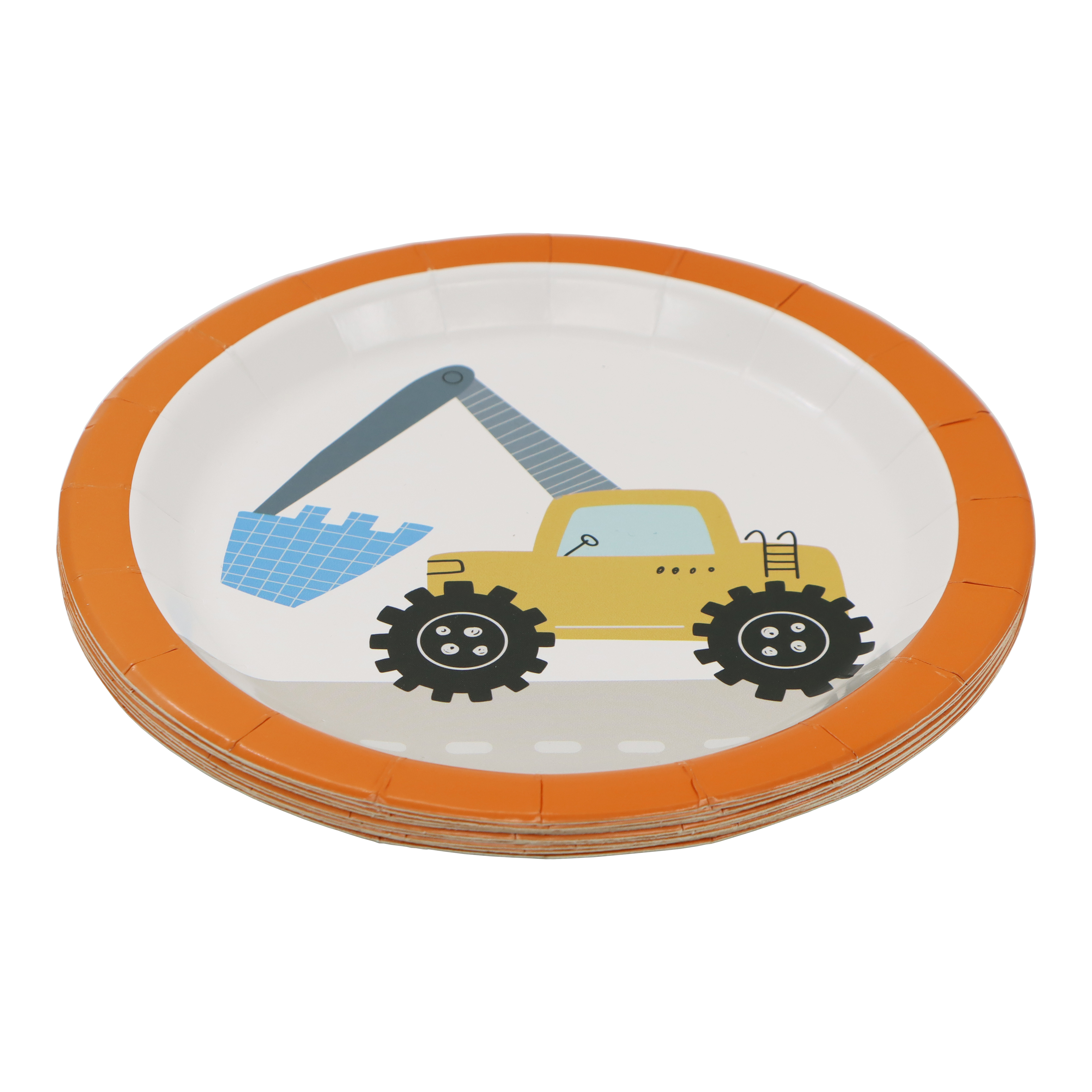 Celebrate It Paper Plates - Excavator Construction-Themed Disposable Snack Plates, Multicolor, 7", 24 Packs (240 Total)