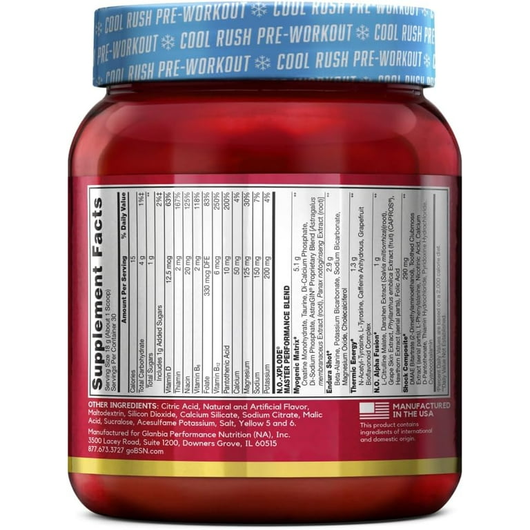 BSN N.O.-XPLODE Cool Rush Pre Workout Powder, Preworkout Energy