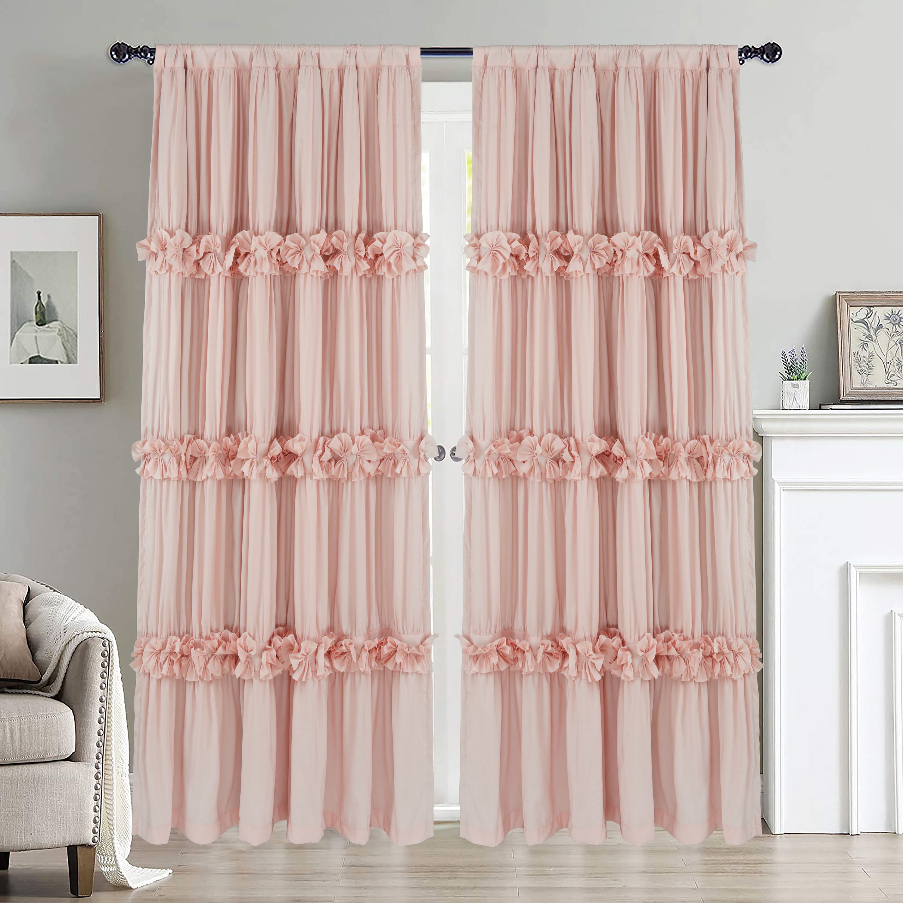 HIG Uptown Modern Peach Solid Print Rod Pocket Blackout Curtains, 54" x 84" (2 Panels)
