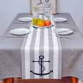 thumbnail image 2 of Grey White Striped Table Runner Navy Blue Beach Nautical Anchor Ocean Coastal Tablerunners 13 x 108 Inch, Table Decorations Tabletop Scarf for Summer Gathering Holiday Farmhouse Kitchen Dining Decor, 2 of 6
