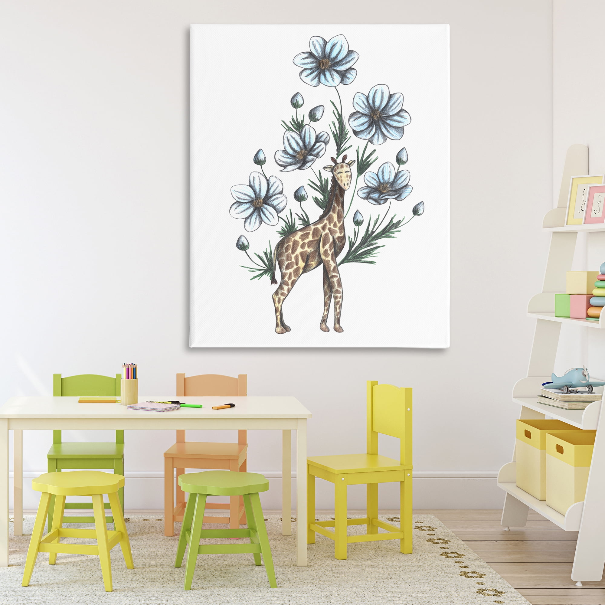 Giraffe with Flower Blossoms Canvas Wall Art, design by Cecilia Battaini