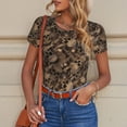 thumbnail image 4 of KLL Women 's Crew Neck Bodysuit Jumpsuits Brown Camouflage Skull Print Short onesies Stretch T Shirts, 4 of 5