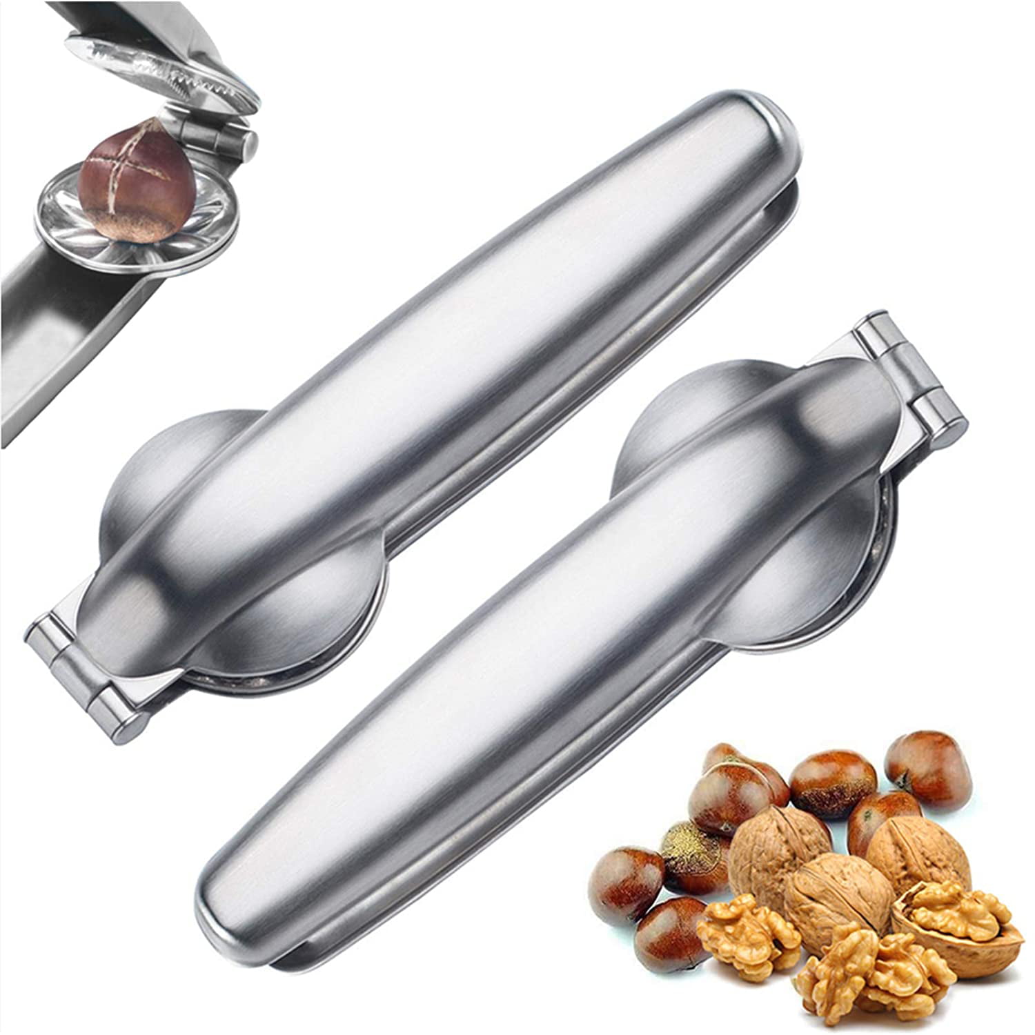 304 Stainless Steel Kitchen Tools Multifunctional Chestnut Opener Nut Walnut Silver Metal Nut Opener Plier Nut Cracker Sheller Walnut Pliers Nutcracker Chestnut Clip Utensils Dried Fruit Opener