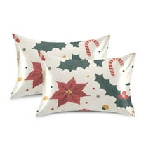 Yayeee Pillowcase King Size Set of 2 Satin Wrinkle Resistant Pillow Case, Beige Christmas Candy Canes