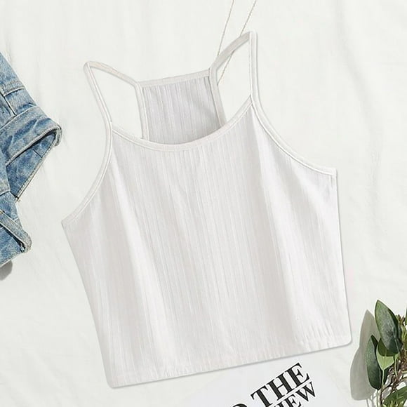Ersazi Summer Tops for Women Sleeveless on Clearance Women Tops Color Sleeveless Pullover Vest Tank Crop Shirts White M