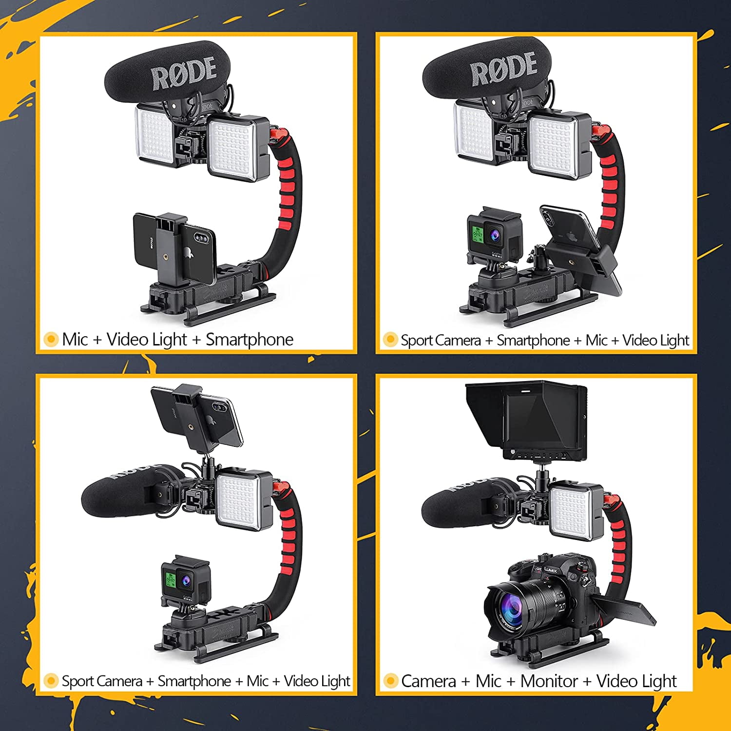 Zeadio Handheld Camera Stabilizer with Tripod, Compatible with Cameras, Camcorders, Action Cameras, Smartphones